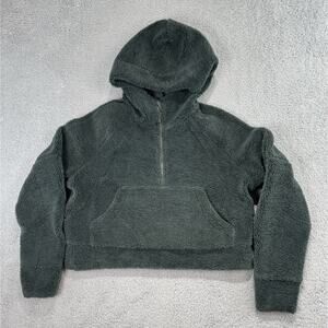 Lululemon Scuba Oversized Half-Zip Fleece Hoodie Green Olive Sherpa Sz M/L Women